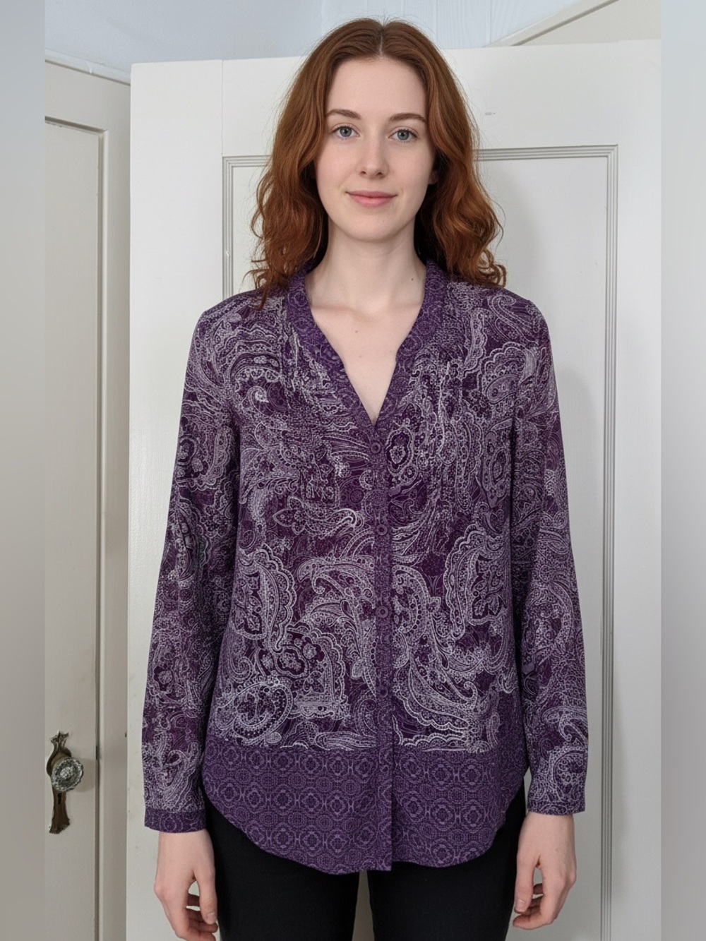 PrAna Purple Paisley Button Front Blouse Women’s Small Boho Lightweight Top 0050